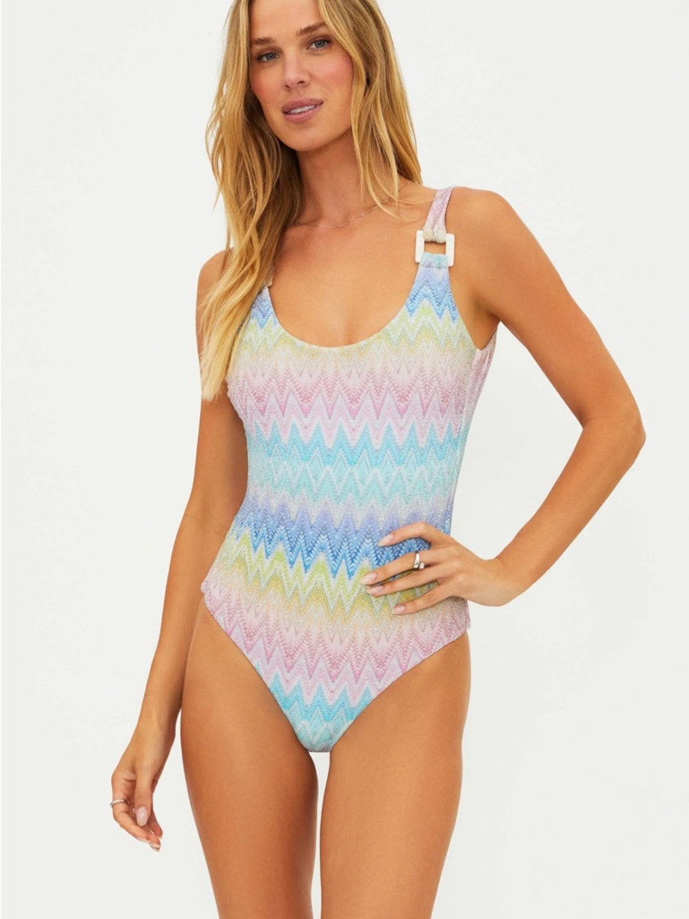 Beach Riot Elina One Piece Sunset Chevron Shine Size Large